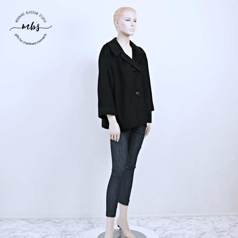 Wilson's Vintage Wool Blend Short Oversized Collar Pea Coat Black Women